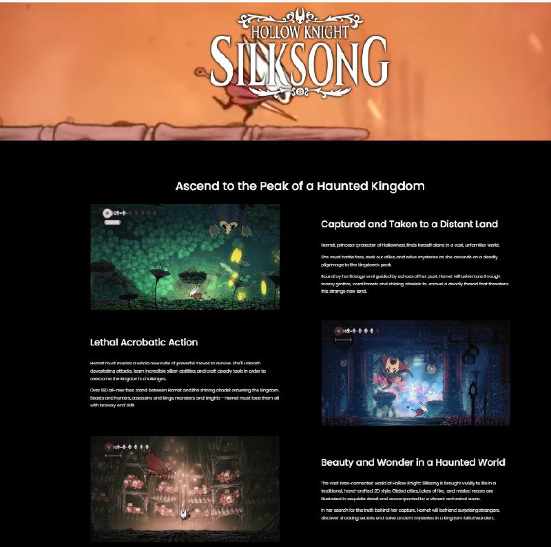 Team Cherry对《空洞骑士 丝之歌》官网页面进行了修改，添加了 PC/PS4/PS5/Xbox Game Pass/Switch2 等平台支持的标识，这也是多年来官方网站的首次更新