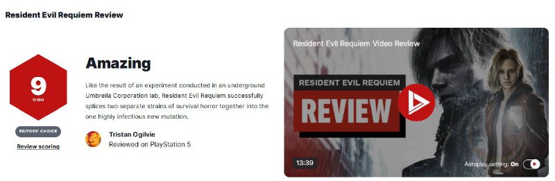 《生化危机安魂曲》媒体评分已解禁，本作目前在MC站PS5版均分89，收录71家媒体测评