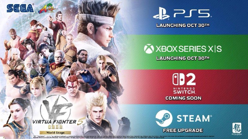 《VR战士5 R.E.V.O. World Stage》将于10月30日在PC、PS5、XSX|S上推出，之后还会登上NS2平台