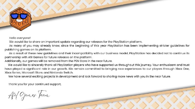 索尼再向PS商店的劣质游戏下杀手，拥有大量劣质游戏的发行商Afil Games称PlayStation正在对其平台上的游戏发行实施更严格的方针，其未来发行的作品将不再登陆PS5，900多款已上架游戏也将适时从PS Store下架