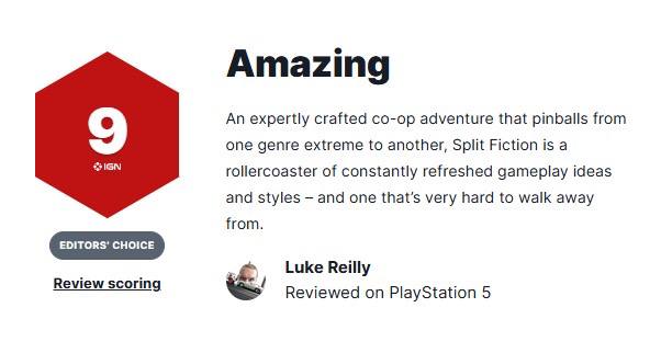 《双影奇境》外媒评分解禁，MC均分：PS5版 90分（61家媒体）、XSX丨S版 92分（6家媒体）、PC版 91分（16家媒体）IGN/9分一款精心打造的合作冒险游戏，它在各种游戏类型的极致之间穿梭跳跃，如同一场过山车般的体验，不断刷新着游戏创意与风格——令人难以自拔