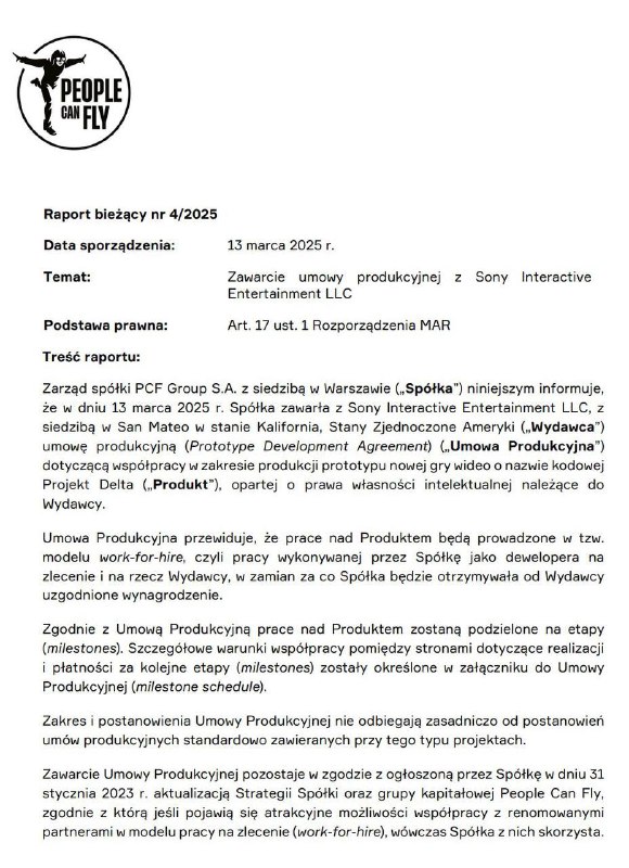 波兰开发商People Can Fly已经与索尼互动娱乐（SIE）达成合作，将为后者开发一款代号为“Project Delta”的游戏作品