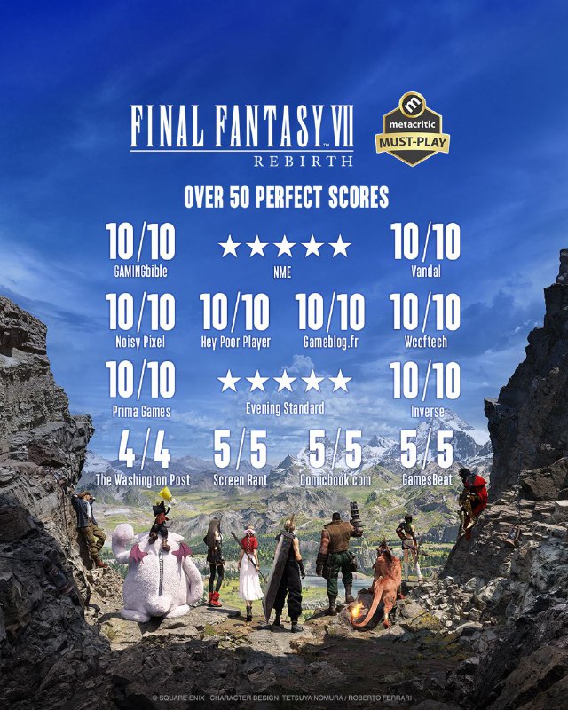 《最终幻想 7 重生》媒体赞誉贺图，还有一天发售！