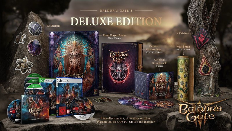 Larian Studios宣布今年8月推出正式版的CRPG大作《博德之门3》将在2024年第一季度推出PS5/Xbox/PC版本的实体豪华版（包含实体光碟），售价79.99美元