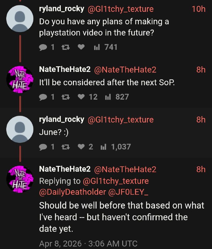 #传闻 NatetheHate 表示，下一次 State of Play 应该“远早于”六月