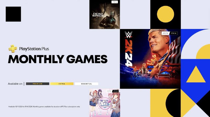 🎮 #港服 #日服 #欧美服 #会免2024年10月港/日/欧美服PS+会免游戏公开：81 | PS5 《WWE 2K24》85 | PS4/PS5 《心跳文学部PLUS》89 | PS5 《死亡空间 重制版》76 | PS4 《传颂之物 致逝者的摇篮曲》（日服）领取时间为10月1日～11月4日