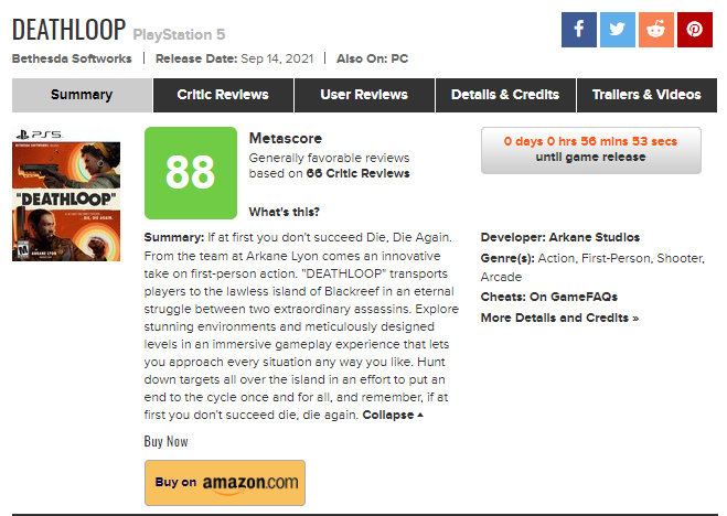 Arkane 的新作《死亡循环》今天放出了媒体评价，本作获得了媒体的一致好评，其中IGN和GameSpot都打出了10分的高分，MC（40名评论员）打出89分，OC（49名评论员）打出88分