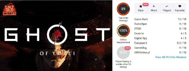 《羊蹄山之魂》全球媒体评分解禁，目前M站均分87分，共收录84家媒体评测