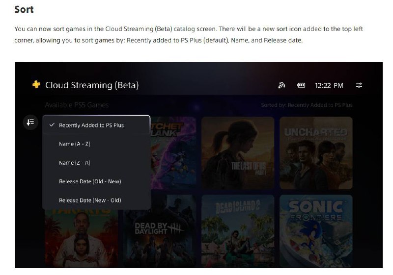 PlayStation Portal云串流功能更新即将推出，新增游戏排序、画面捕捉、排队等功能