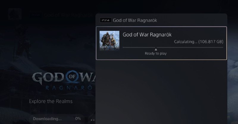据PlayStation Game Size消息，部分地区已开放「战神诸神黄昏」 预载，PS5版本容量84GB，首日补丁容量约为248.4Mb，PS4版容量106.8G，首日补丁约为18.4GB
