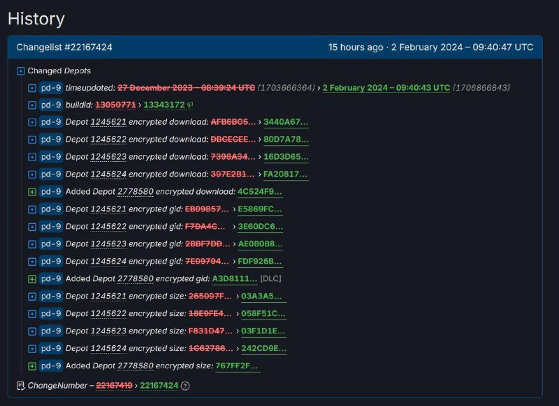 SteamDB显示，《艾尔登法环》近日在Steam后台频繁更新，24小时内有12条「Change list」，其中DLC（黄金树之影）出现了多个“dev-release” “qa-release” “qa-debug”  “dev-debug”等字样，这可能是官方在做最后的QA测试