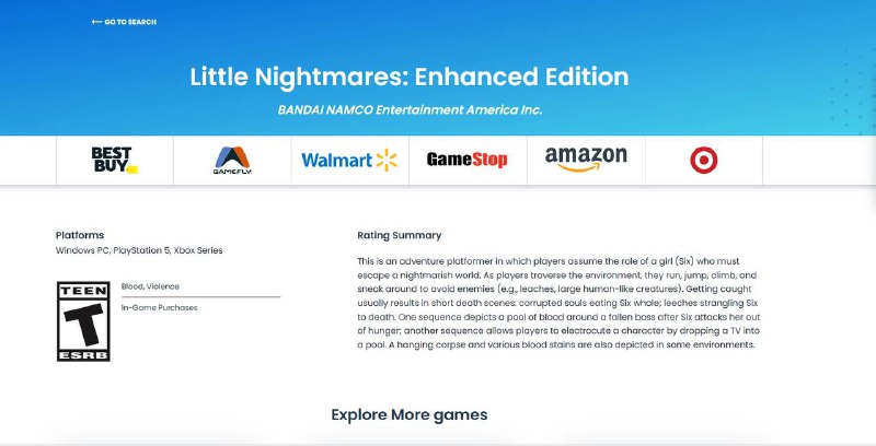 《小小梦魇：加强版》现已通过ESRB分级，被评为“T”级，将登陆PS5/Xbox One/Xbox Series X|S/PC，拥有原版的可以免费升级