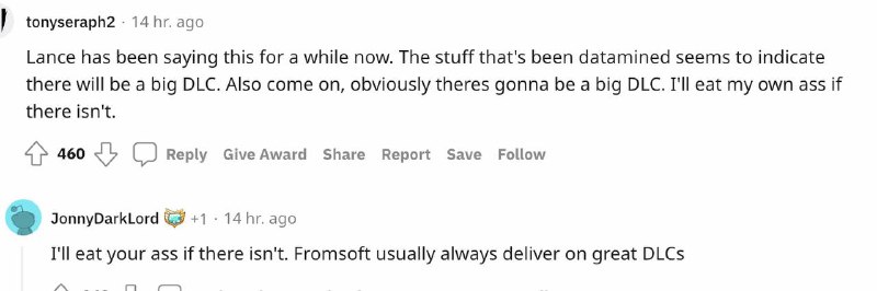据知名YouTuber/数据挖掘者Lance McDonald消息显示，《艾尔登法环》“即将推出一个巨大的DLC”，他还表示自己对添加内容了解很多，但并不清楚新的游戏机制，真的很大