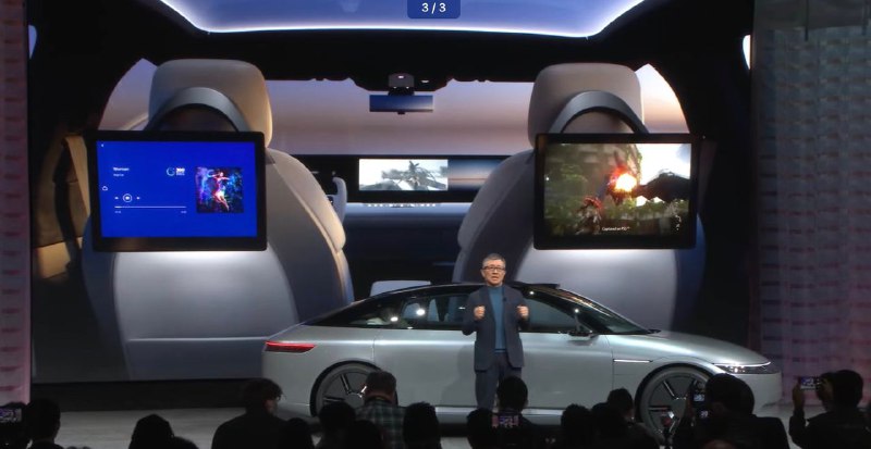 #CES2023索尼新品牌AFFLA原型车展示，将集成索尼电影、游戏、音乐功能，2025年上半年开订，2025年正式开始销售，2026年首先登陆美国市场