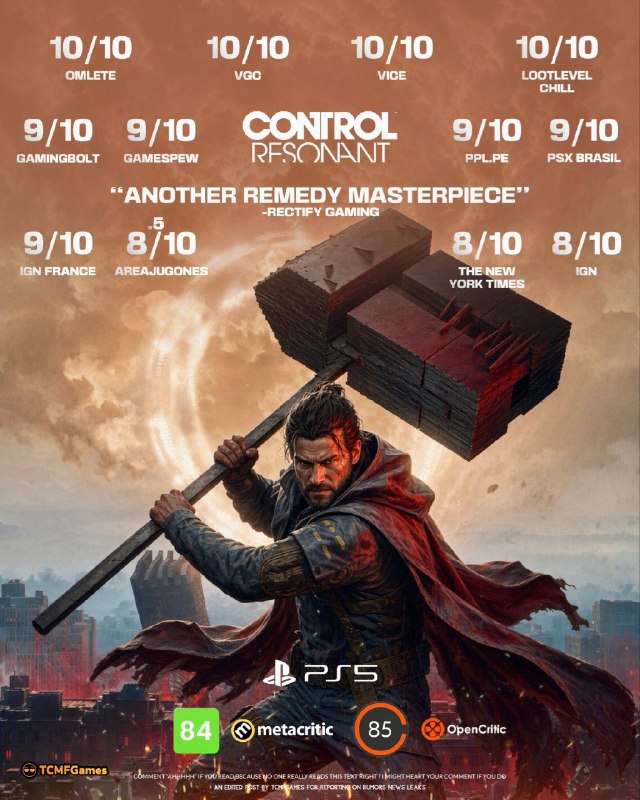 CONTROL Resonant  MC均分8410 - VGC10 - VICE9.5 - Critical Hits9 - Gamespot9 - Giant Bomb9 - GameBlast9 - PSX Brasil9 - Screen Rant9 - GamingBolt8.5 - DayOne8.5 - DualShockers8 - IGN8 - Push Square8 - New York TimesCONTROL Resonant  MC均分8410 - VGC10 - VICE9.5 - Critical Hits9 - Gamespot9 - Giant Bomb9 - GameBlast9 - PSX Brasil9 - Screen Rant9 - GamingBolt8.5 - DayOne8.5 - DualShockers8 - IGN8 - Push Square8 - New York Times