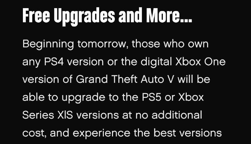 PS4 和 Xbox One 版的《GTA V》拥有者可以从明天开始免费升级到 PS5 和 Xbox Series 版本