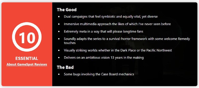 Remedy《心灵杀手2》媒体评分解禁