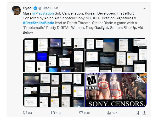索尼和谐《剑星》女主服装事件发酵后，话题「Free StellarBlade」登上X游戏趋势