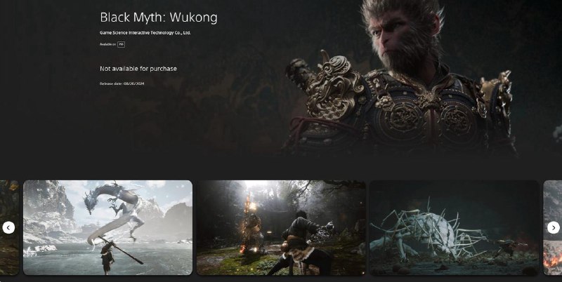 《黑神话悟空》欧美服PSN商店页面目前已经上线，但预购暂未开启，定价也尚未公布
