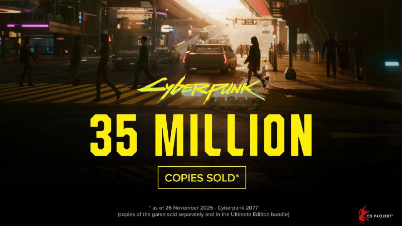 CDPR宣布，《赛博朋克2077》销量已突破3500万份