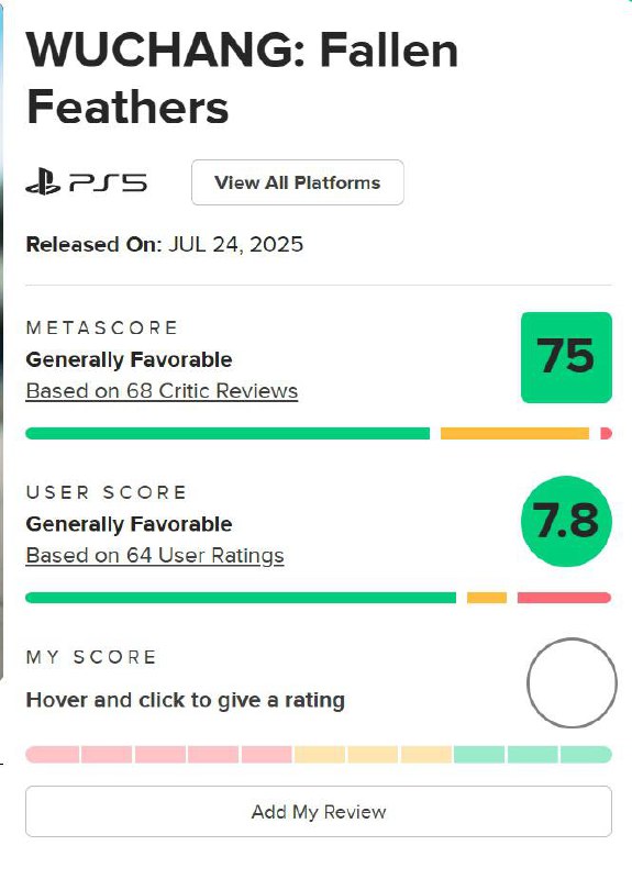 《明末：渊虚之羽》M站玩家评分解禁，共收录 64 名玩家的评价，均分 7.8 分