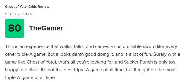 《羊蹄山之魂》全球媒体评分解禁，目前M站均分87分，共收录84家媒体评测