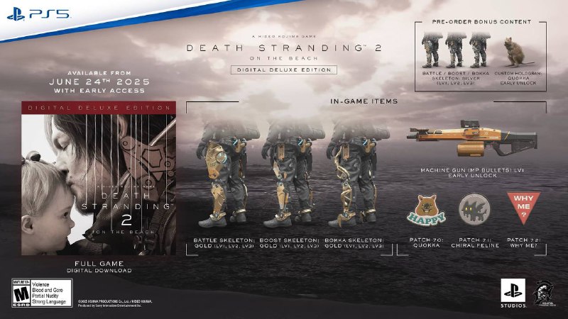 《死亡搁浅2》在今早的西南偏南电影节上公布了最新预告，PS5版《死亡搁浅2: ON THE BEACH》2025年6月26日发售！预售将于2025年3月17日上午10点开启，数字豪华版可以提前48小时进入游戏