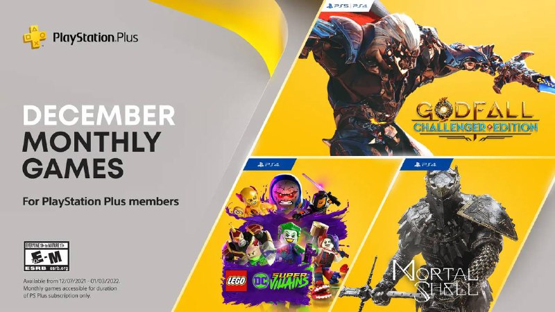 #会免 #欧美服2021年12月欧美服会免现已公布：PS5 & PS4「Godfall: Challenger Edition」PS4「Lego DC Super-Villains 」PS4「Mortal Shell 」领取时间为12月7日至1月3日