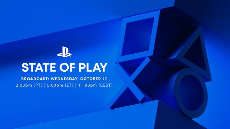 索尼State of Play直播将于北京时间10月28日5点举行，时长20分钟左右，主要展示即将登录PS4和PS5的第三方作品，包含对此前公开作品的更新，以及一些新的发表​​