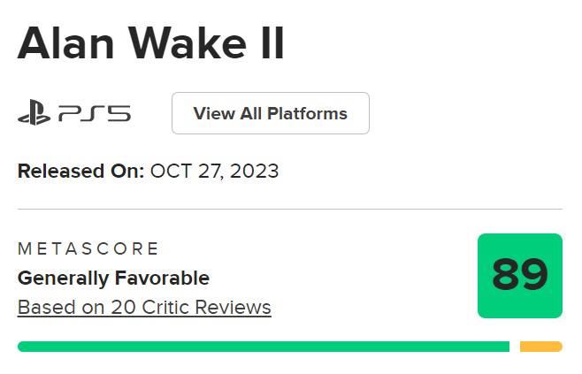 Remedy《心灵杀手2》媒体评分解禁