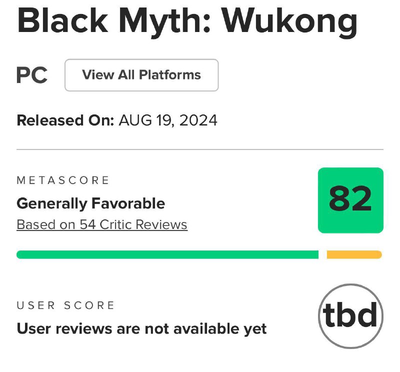 《黑神话：悟空》媒体评分解禁MC站均分82分，收录54家媒体测评