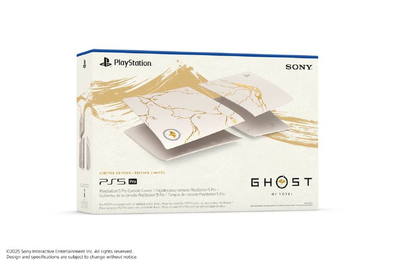 《羊蹄山之魂 Ghost of Yōtei》限定特别版PS5主机及配件图片展示，以虾夷地貌为灵感搭配传统工艺打模制作出特别样式PS5及周边配件，分为「金缮」与「墨绘」两款