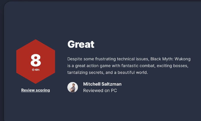 《黑神话：悟空》媒体评分解禁MC站均分82分，收录54家媒体测评