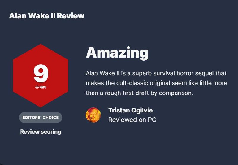 Remedy《心灵杀手2》媒体评分解禁